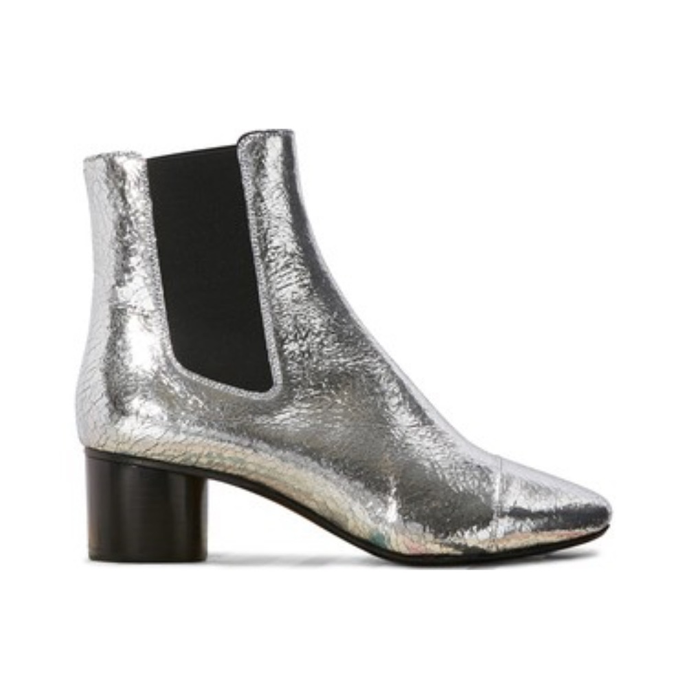 Isabel Marant Danelya Silver Cracked Leather Ankle Boots. Size 38.